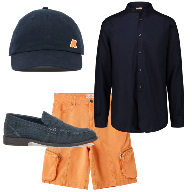 Outfit uomo - Bermuda multizip. Stile Casual per Tutti i giorni. Abbinamento con pantaloni corti, scarpe stringate, cappelli, camicie.