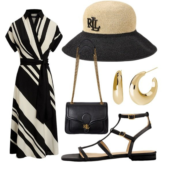 Outfit donna - a spasso per Roma. Stile Casual chic per Tutti i giorni. Abbinamento con orecchini, borse a spalla, vestiti, sandali, cappelli.
