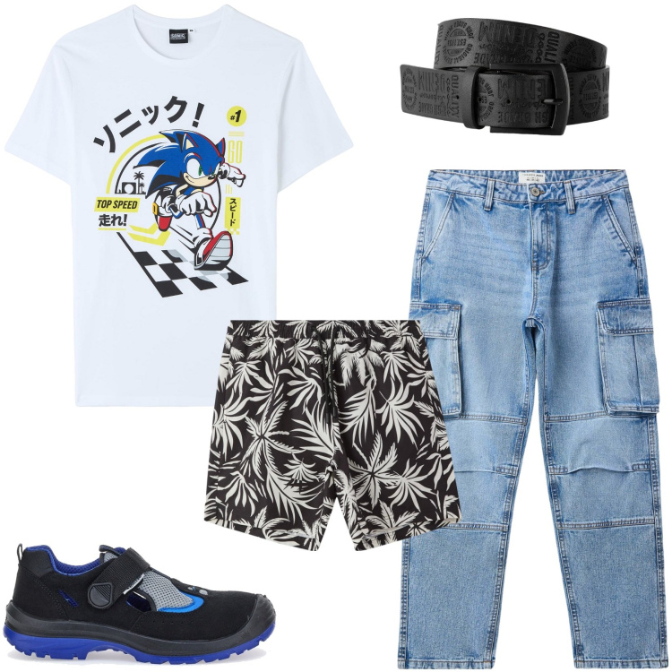 Outfit uomo - Mare, finalmente mare!. Stile Casual per Mare. Abbinamento con cinture, t-shirt, costumi, jeans, sneakers.