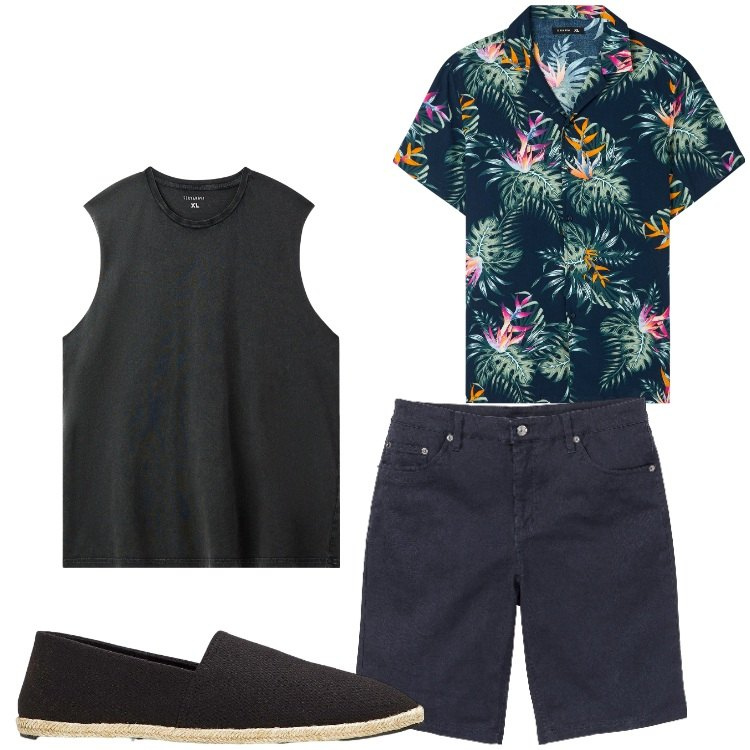 Outfit uomo - Hawaii. Stile Casual per Serata speciale. Abbinamento con espadrillas, bermuda, camicie a manica corta, canottiere.