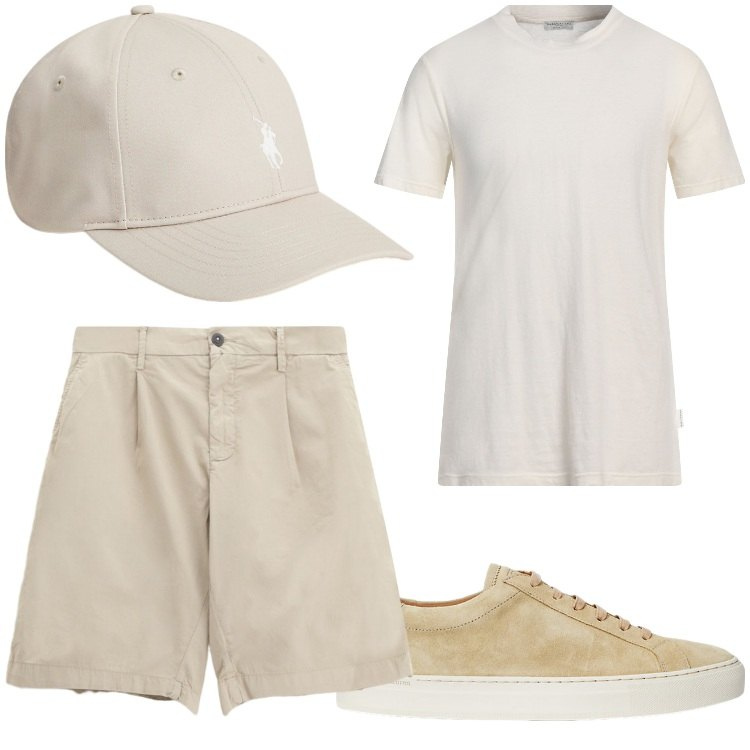 Outfit uomo - Fresco. Stile Casual per Tutti i giorni. Abbinamento con t-shirt, bermuda, sneakers, cappelli.