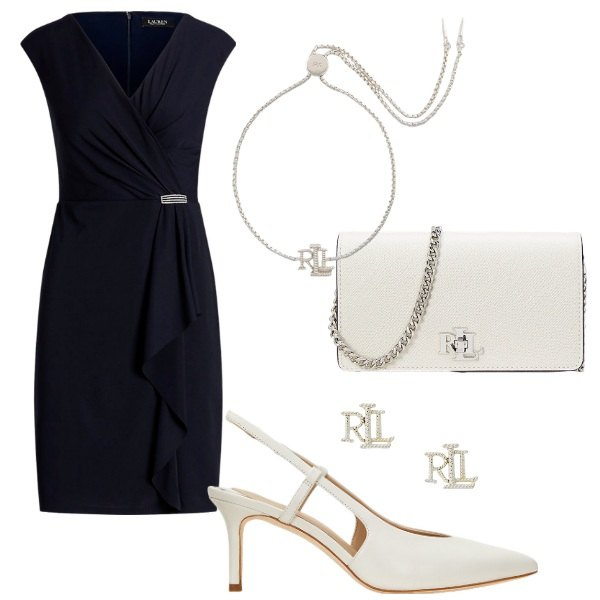 Outfit donna - barbara. Stile Casual chic per Cerimonia. Abbinamento con orecchini, braccialetti, vestiti, décolleté, borse a tracolla.