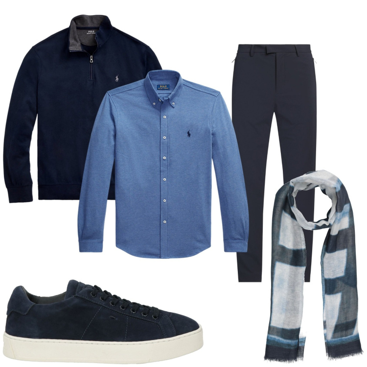 Outfit uomo - Blu invernale. Stile Business/Elegante per Tutti i giorni. Abbinamento con pantaloni, sciarpe, sneakers, camicie, pullovers.