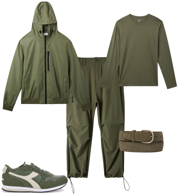 Outfit uomo - Tempo di pioggia. Stile Urban per Tutti i giorni. Abbinamento con pantaloni, t-shirt, giacche, sneakers, cinture.