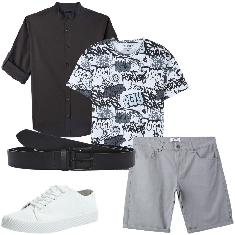 Outfit uomo - Total look #2177013. Stile Urban per Tutti i giorni. Abbinamento con camicie, t-shirt, bermuda, sneakers, cinture.