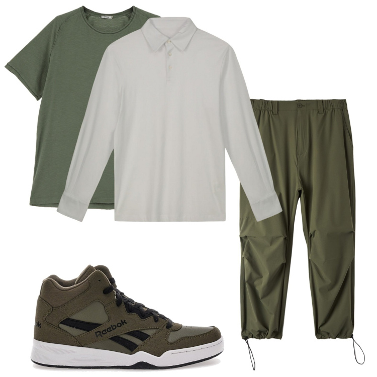 Outfit uomo - Sempre-verde. Stile Casual per Tutti i giorni. Abbinamento con pantaloni, t-shirt, sneakers, polo.