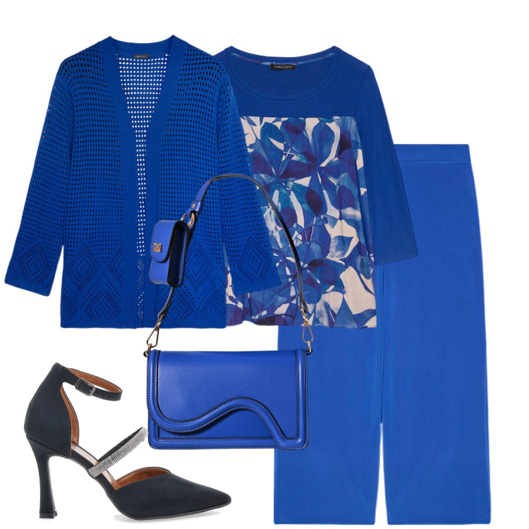 Outfit donna - Serata. Stile Trendy per Serata fuori. Abbinamento con pochette, t-shirt, pantaloni, cardigans, décolleté.