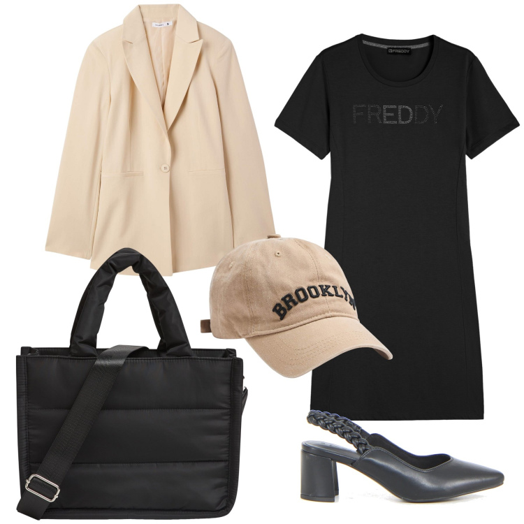 Outfit donna - Si torna in ufficio scontatissima. Stile Urban per Ufficio. Abbinamento con shopping bag, cappelli, blazer, vestiti lunghi, décolleté.