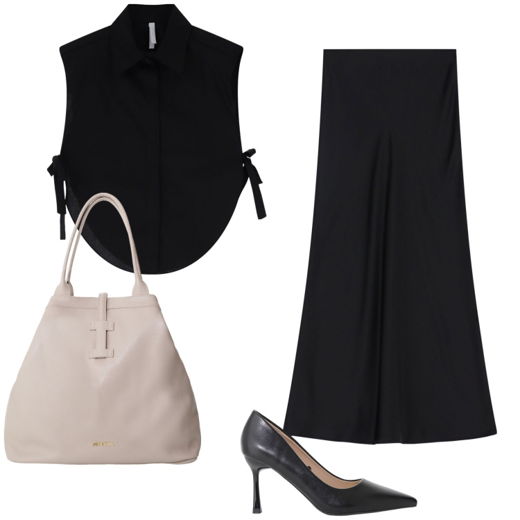 Outfit donna - Riunione Imperial e importante. Stile Chic per Ufficio. Abbinamento con décolleté, camicie, borse tote, gonne lunghe.