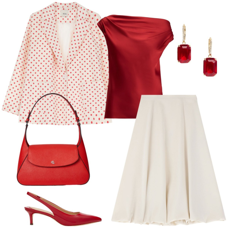 Outfit donna - Total look #2177130. Stile Bon Ton per Tutti i giorni. Abbinamento con gonne longuette, blazer, top, décolleté, orecchini, borse a spalla.