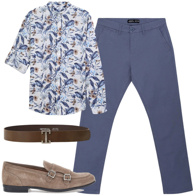 Outfit uomo - La camicia roll-up fantasia. Stile Trendy per Tutti i giorni. Abbinamento con pantaloni chino, camicie, cinture, scarpe stringate.