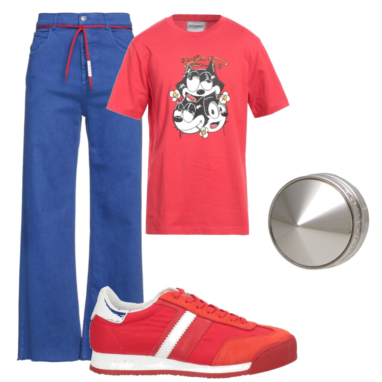 Outfit hombre - Trendy #3901. Estilo Trendy para Todos los días. Combinación con pendientes, vaqueros rectos, camiseta, sneakers.