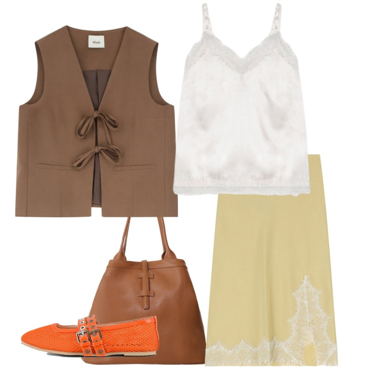 Outfit donna - Total look #2177185. Stile Boho per Tutti i giorni. Abbinamento con borse tote, gilet, gonne longuette, ballerine, canottiere.