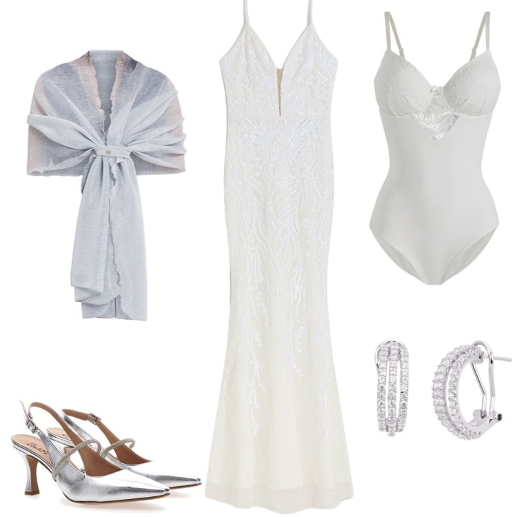 Outfit donna - Sposa di giugno. Stile Sexy per Cerimonia. Abbinamento con vestiti, body, orecchini, stole, décolleté.