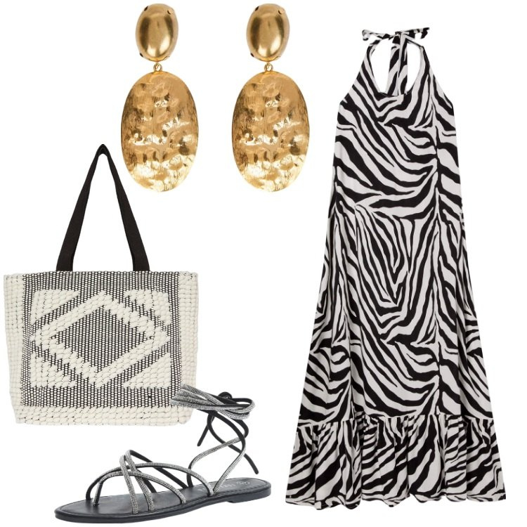 Outfit donna - Maxi dress, maxi libertà. Stile Etnico per Tutti i giorni. Abbinamento con sandali alla schiava, vestiti lunghi, shopping bag, orecchini.