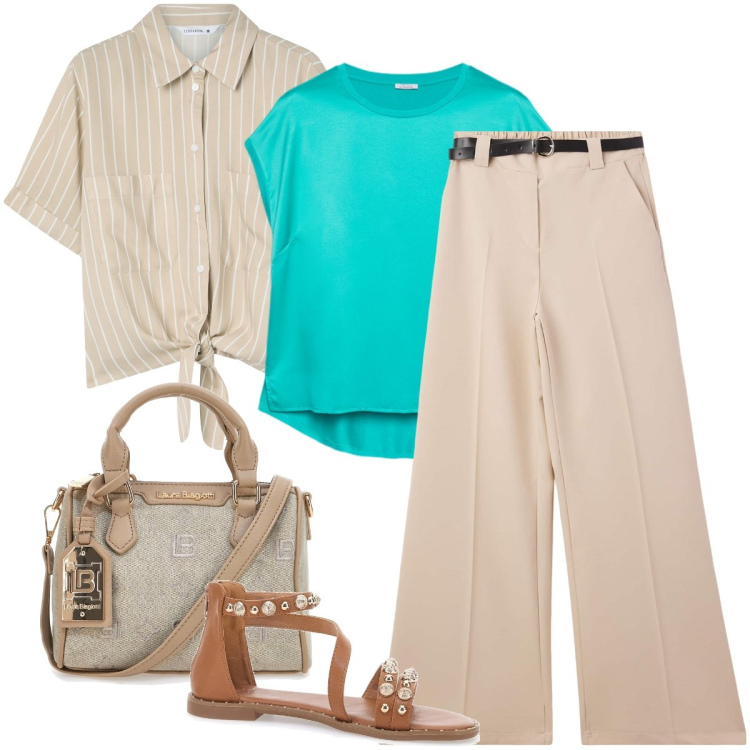 Outfit donna - La blusa satinata. Stile Casual chic per Ufficio. Abbinamento con pantaloni, camicie a manica corta, sandali, borse a tracolla, bluse.