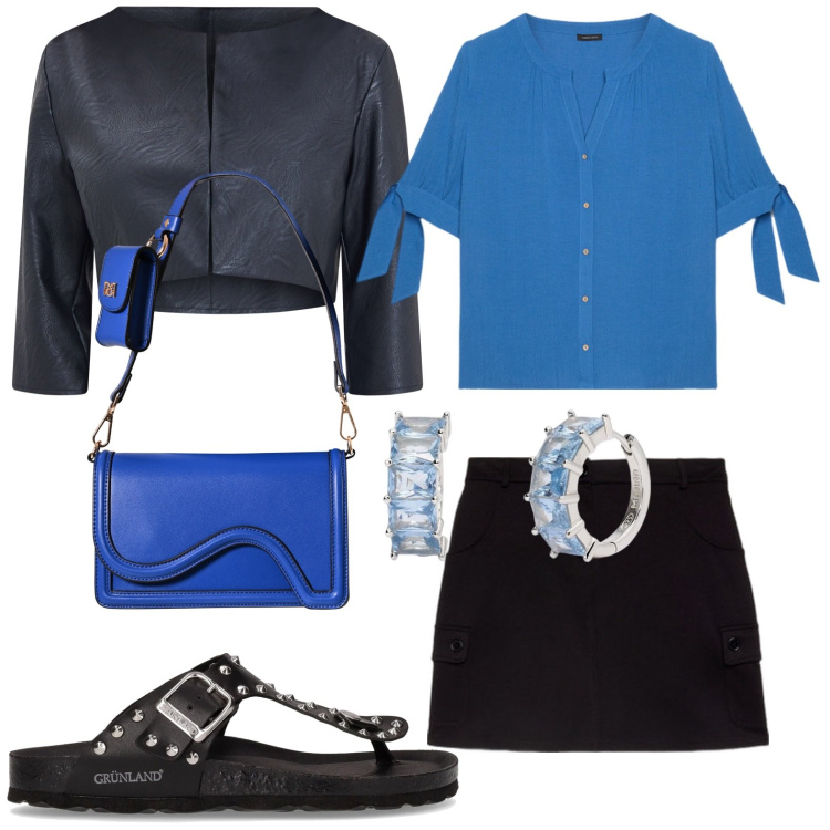 Outfit donna - Coordinati leggeri e chic. Stile Minimal per Serata fuori. Abbinamento con orecchini, blazer, pochette, minigonne, camicie, infradito.