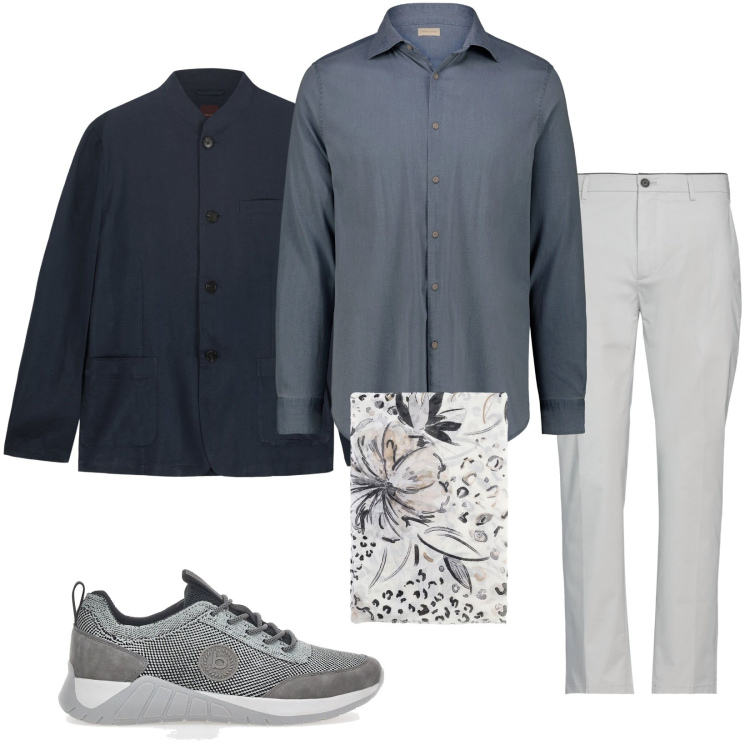 Outfit uomo - Total look #2177242. Stile Trendy per Serata speciale. Abbinamento con pantaloni, sciarpe e foulard, sneakers, camicie, giacche.