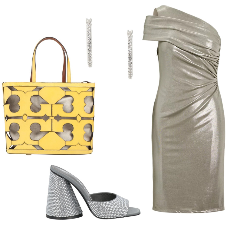 Outfit donna - Total look #2177282. Stile Chic per Serata fuori. Abbinamento con borse a mano, sandali in pelle, vestiti asimmetrici, orecchini.
