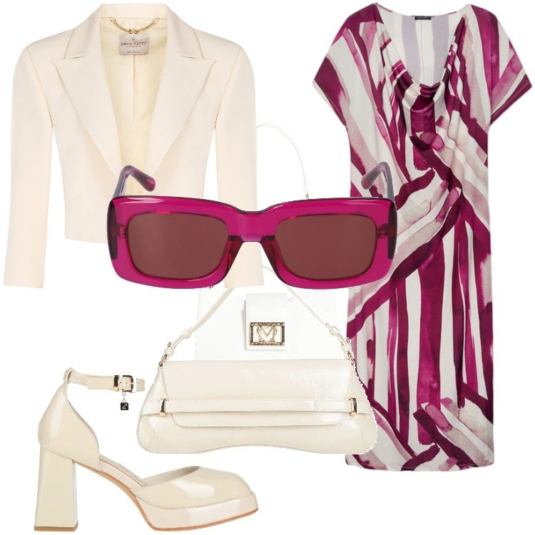 Outfit donna - Total look #2177284. Stile Casual per Cerimonia. Abbinamento con décolleté, borse a spalla, borse a mano, bolero, vestiti lunghi, occhiali da sole.