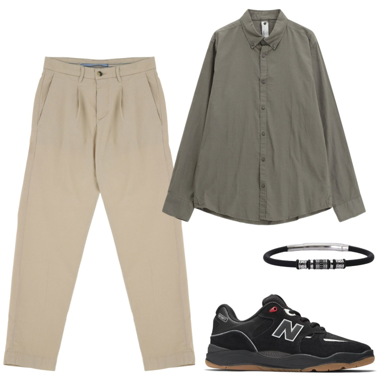 Outfit uomo - Serata fuori. Stile Urban per Serata speciale. Abbinamento con braccialetti, sneakers, camicie, pantaloni chino.