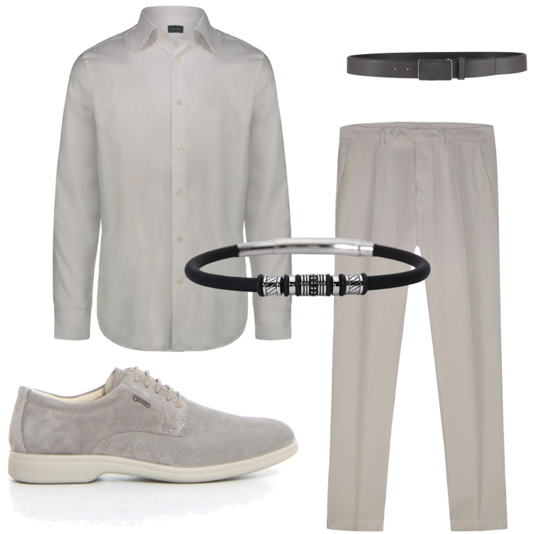 Outfit uomo - Battesimo a giugno. Stile Business/Elegante per Cerimonia. Abbinamento con cinture, braccialetti, camicie, pantaloni, scarpe stringate.