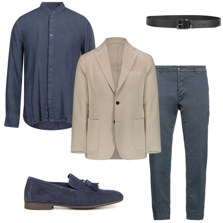 Outfit uomo - Cena fuori. Stile Business/Elegante per Serata speciale. Abbinamento con pantaloni, camicie, cinture, giacche, scarpe stringate.