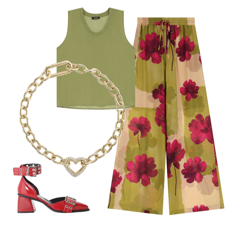 Outfit donna - Total look #2177332. Stile Casual chic per Tutti i giorni. Abbinamento con braccialetti, top, pantaloni, décolleté.