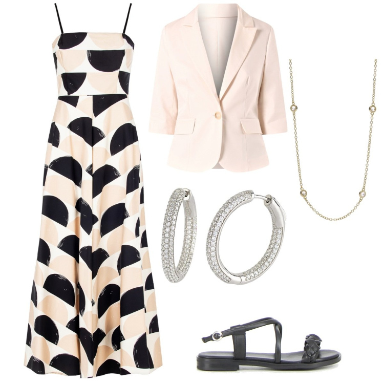 Outfit donna - Maxi dress, maxi libertà. Stile Chic per Tutti i giorni. Abbinamento con vestiti midi/longuette, blazer, orecchini, collane, sandali.