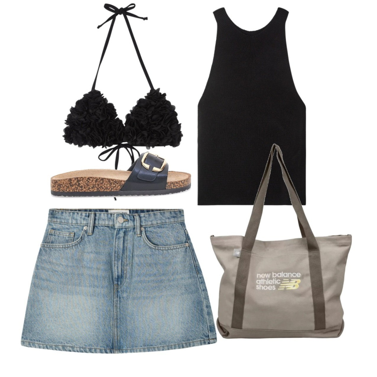 Outfit donna - Black sea. Stile Casual chic per Mare. Abbinamento con top, minigonne, bikini, shopping bag, ciabatte.