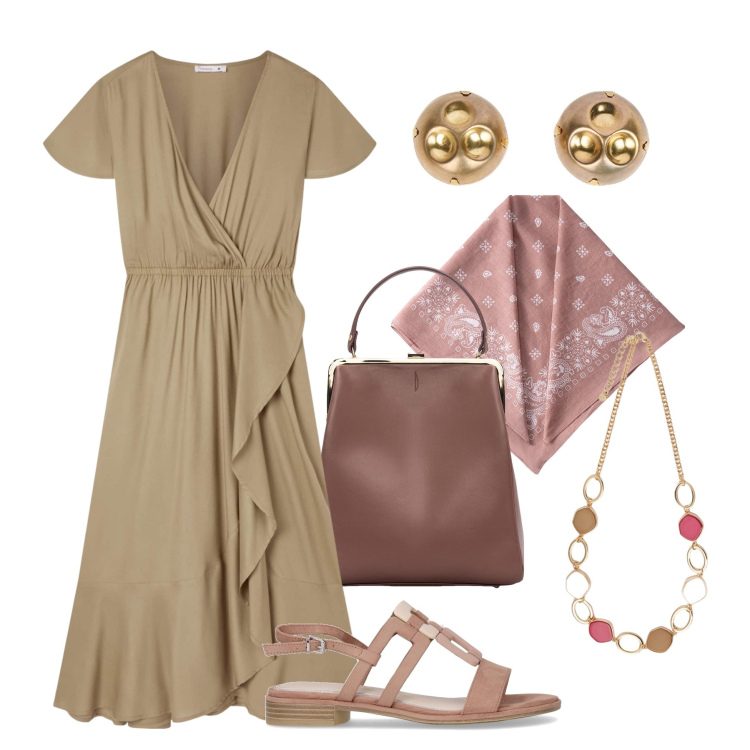 Outfit donna - Maxi dress H24. Stile Glamour per Tutti i giorni. Abbinamento con vestiti lunghi, borse a spalla, collane, foulard, sandali, orecchini.
