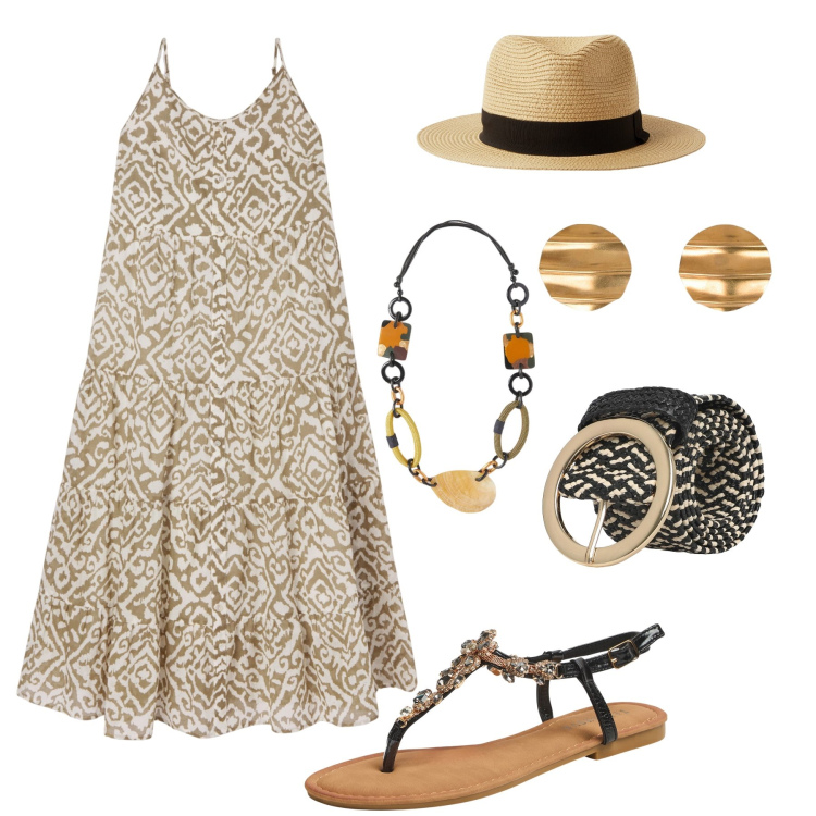 Outfit donna - Maxi dress in libertà. Stile Casual per Tutti i giorni. Abbinamento con vestiti lunghi, sandali gioiello, cinture, cappelli, collane, orecchini.