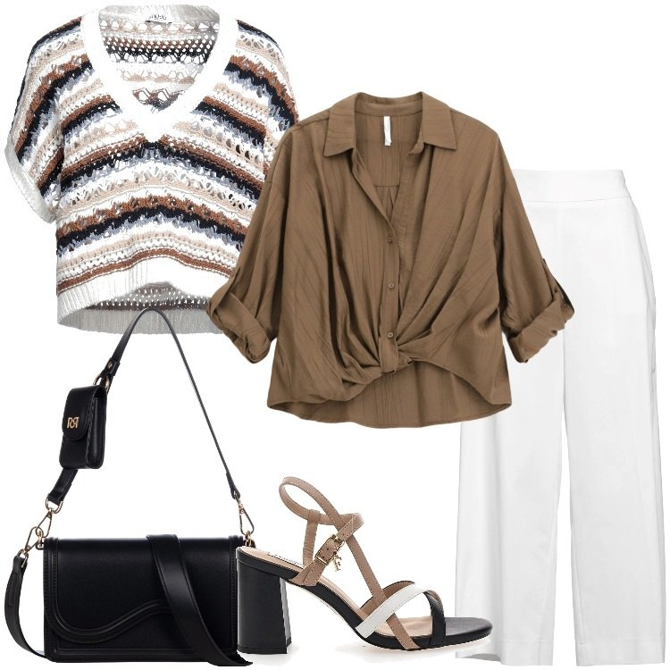 Outfit donna - Eleganza in gilet. Stile Chic per Tutti i giorni. Abbinamento con pullovers, pantaloni, pochette, camicie, sandali col tacco.