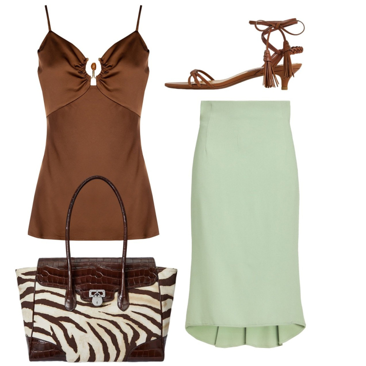 Outfit donna - Chic. Stile Chic per Tutti i giorni. Abbinamento con gonne longuette, top, borse a mano, sandali col tacco.