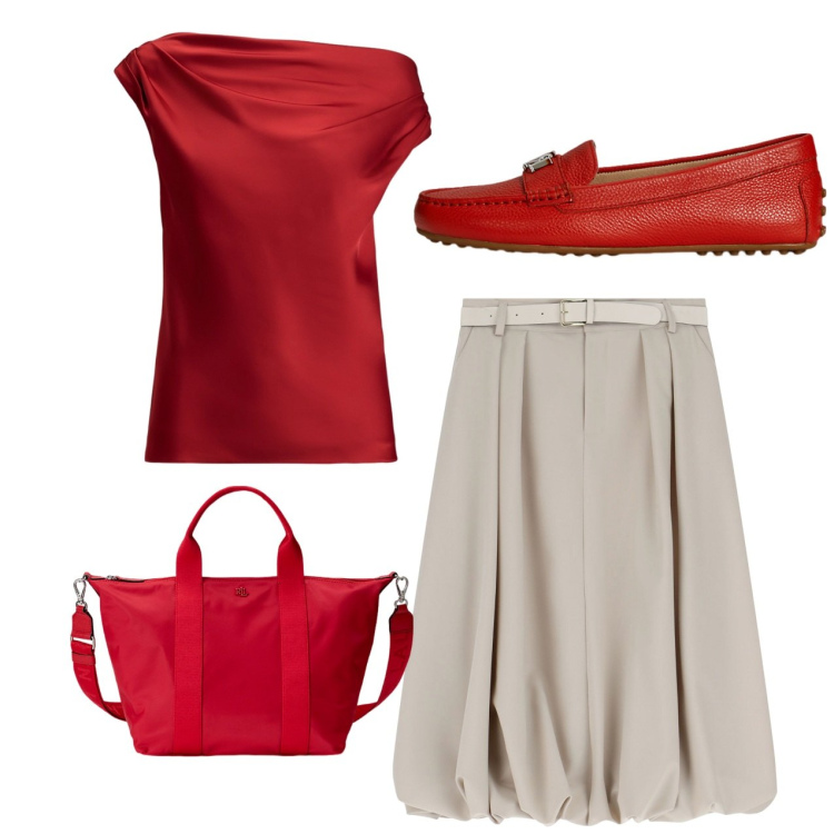 Outfit donna - Ufficio. Stile Bon Ton per Ufficio. Abbinamento con gonne longuette, mocassini, top, borse tote.