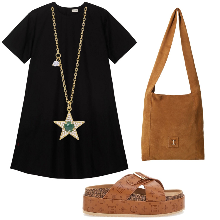 Outfit donna - Total look #2177577. Stile Casual per Tutti i giorni. Abbinamento con collane, borse a tracolla, ciabatte, vestiti corti.