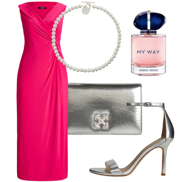 Outfit donna - Cerimonia. Stile Chic per Cerimonia. Abbinamento con borse a mano, profumi, collane, vestiti lunghi, sandali in pelle.