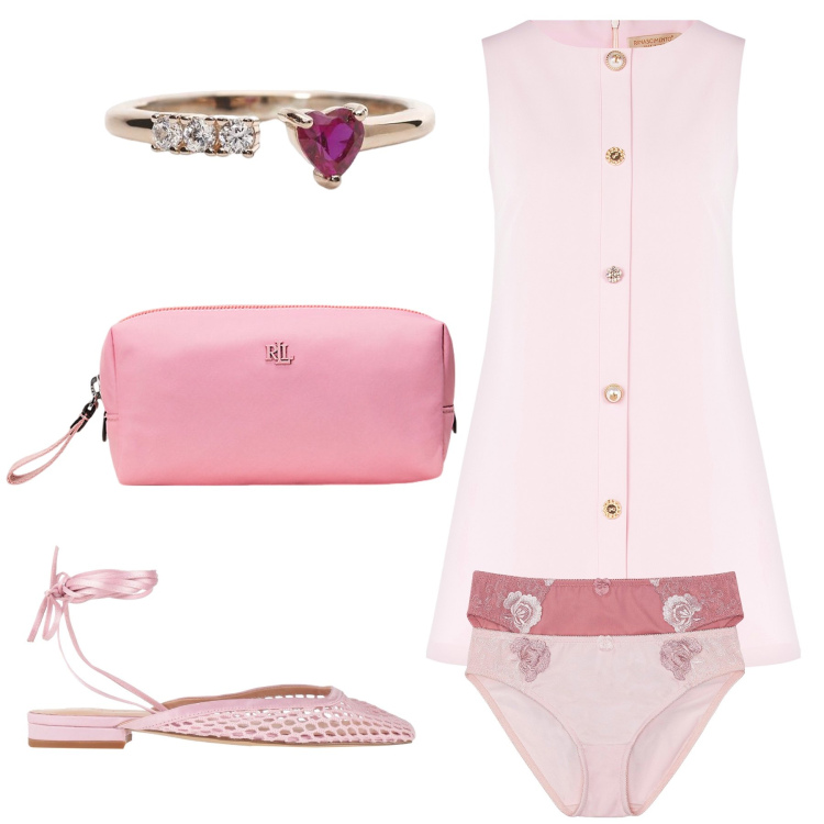 Outfit donna - Pink for my love. Stile Bon Ton per Tutti i giorni. Abbinamento con culotte, ballerine, vestiti a tubino, anelli, pochette.