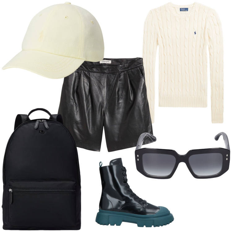 Outfit donna - Mattinata rock. Stile Rock per Tutti i giorni. Abbinamento con shorts, stivaletti, zaini, maglieria, cappelli, occhiali da sole.