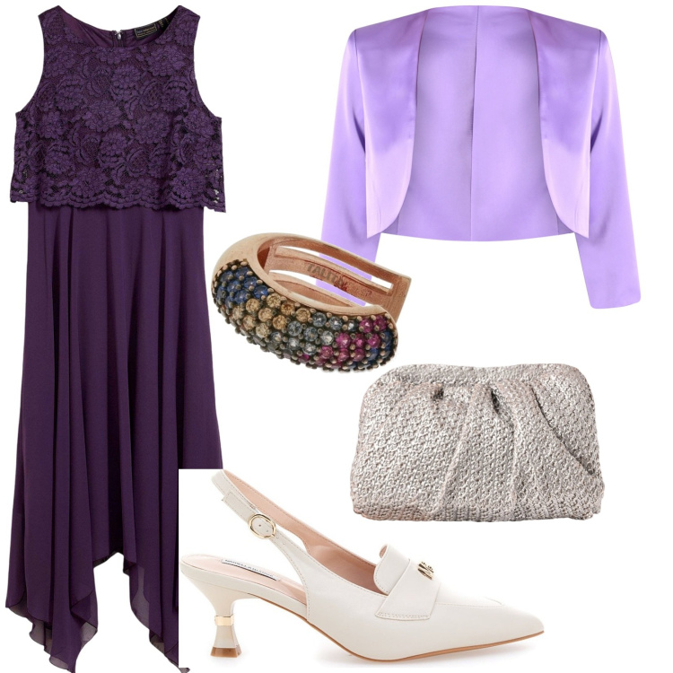Outfit donna - Comunione a giugno. per Cerimonia. Abbinamento con vestiti midi/longuette, bolero, clutch, décolleté, orecchini.