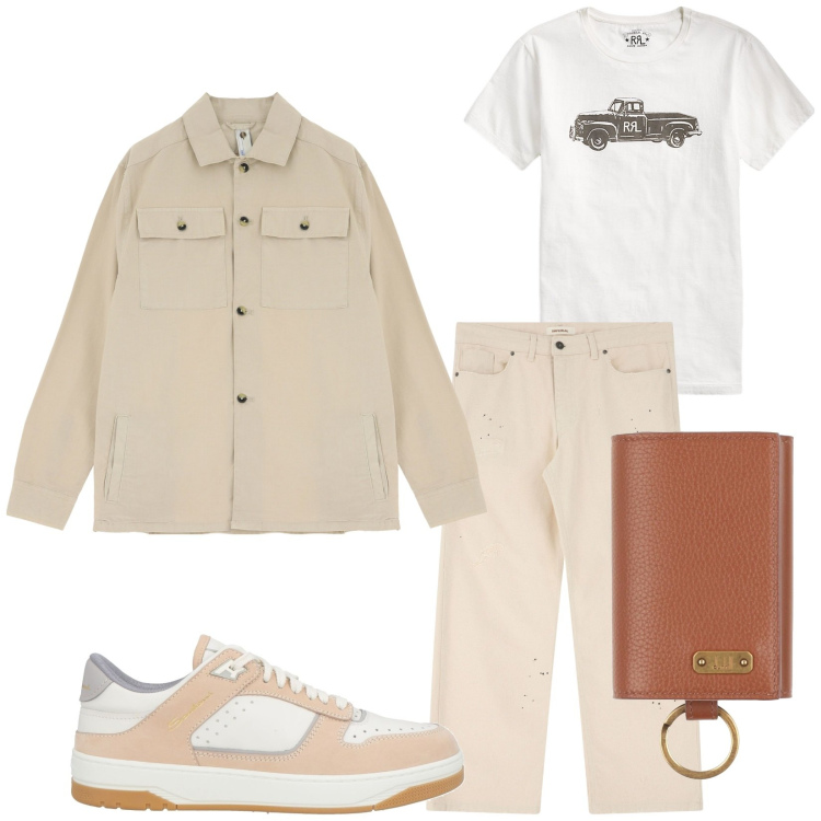 Outfit uomo - In giro. Stile Trendy per Tutti i giorni. Abbinamento con sneakers, portachiavi, camicie, pantaloni, t-shirt.