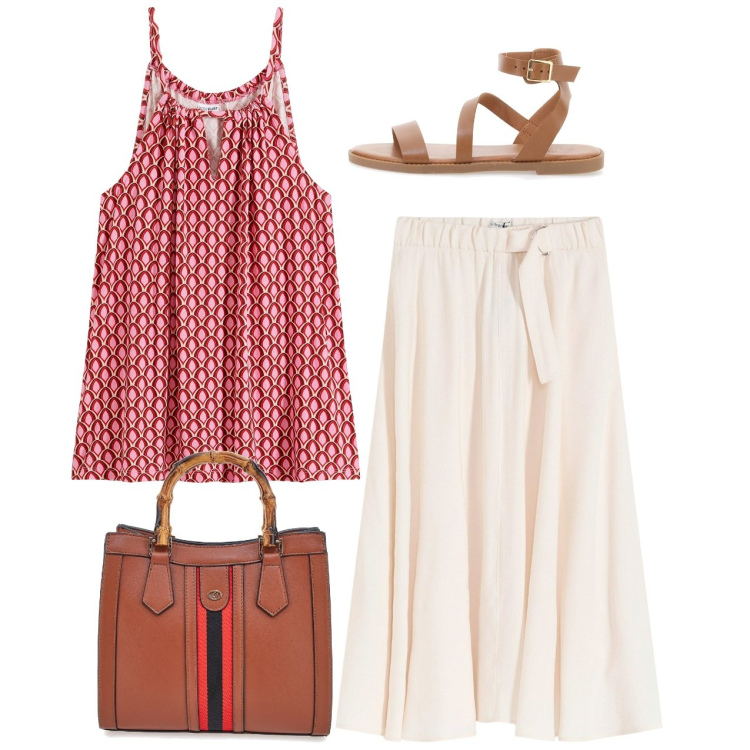 Outfit donna - City city. Stile Bon Ton per Tutti i giorni. Abbinamento con top, gonne, borse a tracolla, sandali in pelle.