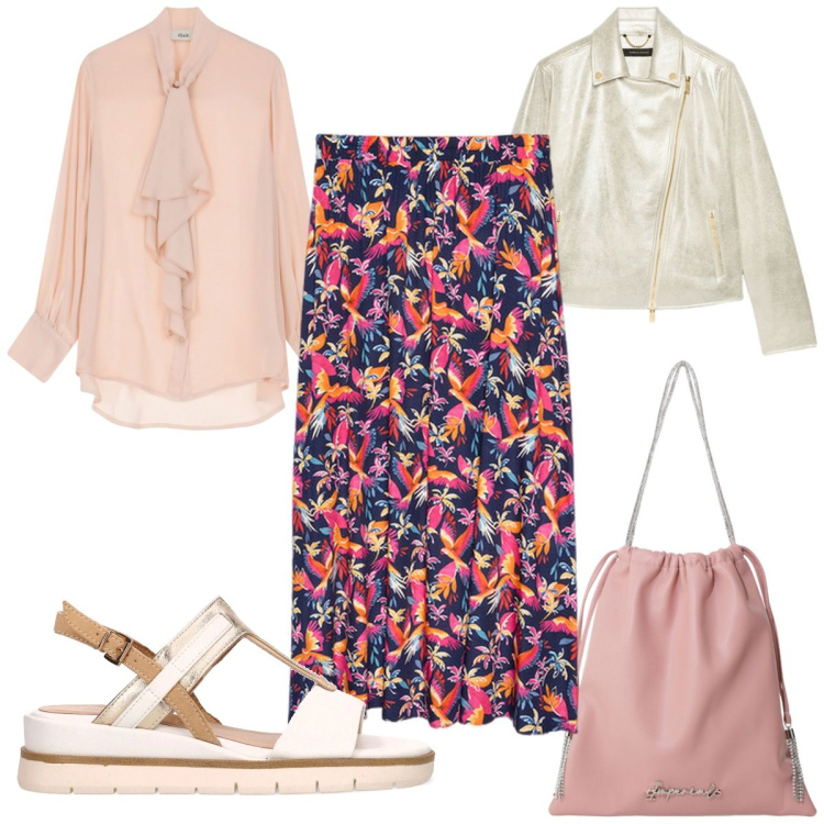 Outfit donna - Gonna lunga e sandali: stile boho. Stile Boho per Tutti i giorni. Abbinamento con borse a secchiello, bluse, sandali, gonne lunghe, blazer.
