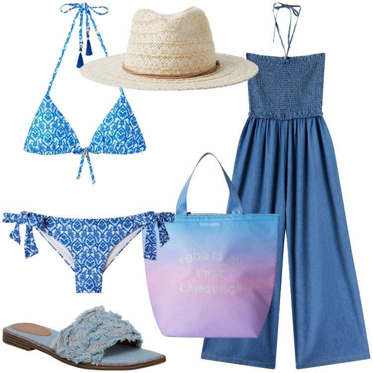 Outfit donna - Terranova - Summer Vibes. Stile Trendy per Mare. Abbinamento con tute, bikini, cappelli, ciabatte, bikini, borse tote.