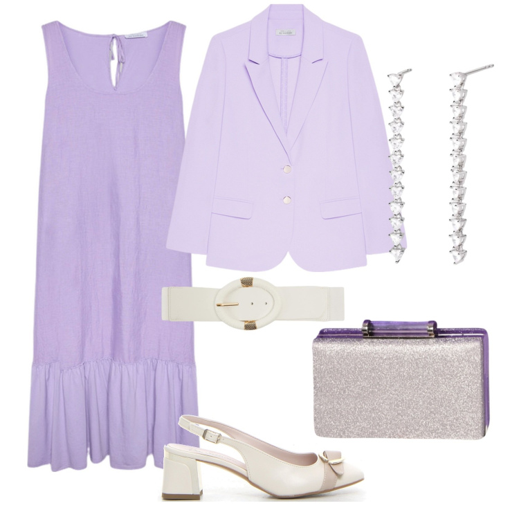 Outfit donna - Total look #2177890. Stile Chic per Cerimonia. Abbinamento con cinture, orecchini, pochette, blazer, vestiti lunghi, décolleté.