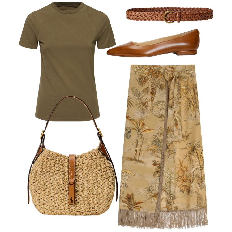 Outfit donna - Oasi. Stile Chic per Ufficio. Abbinamento con gonne, cinture, ballerine, borse a spalla, t-shirt.