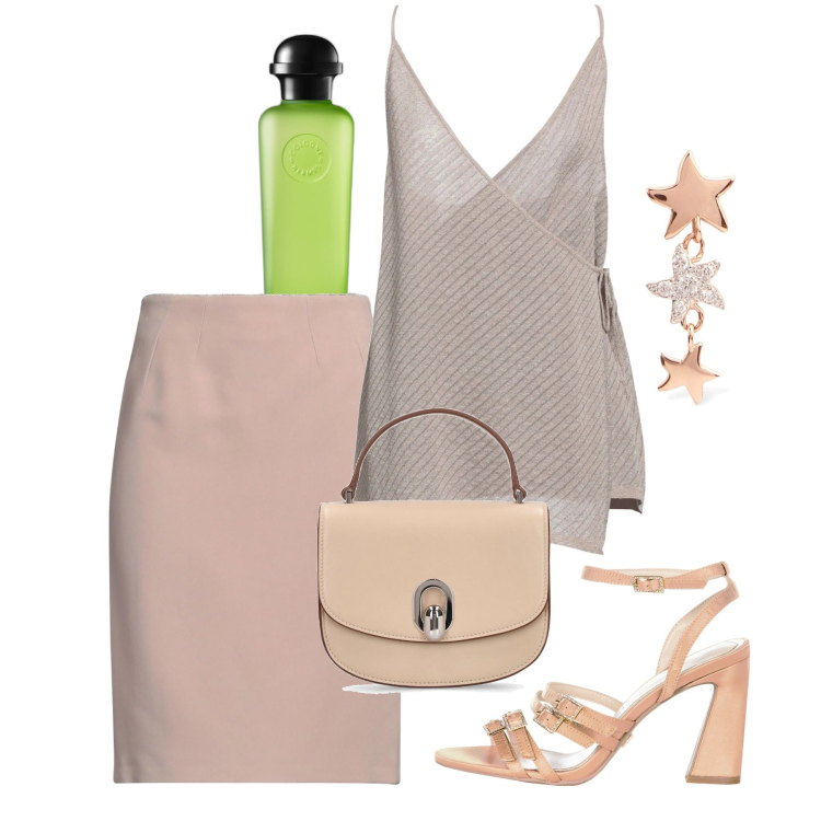 Outfit donna - Cerimonia in stile. Stile Chic per Cerimonia. Abbinamento con top, minigonne, profumi, sandali col tacco, orecchini, borse a mano.