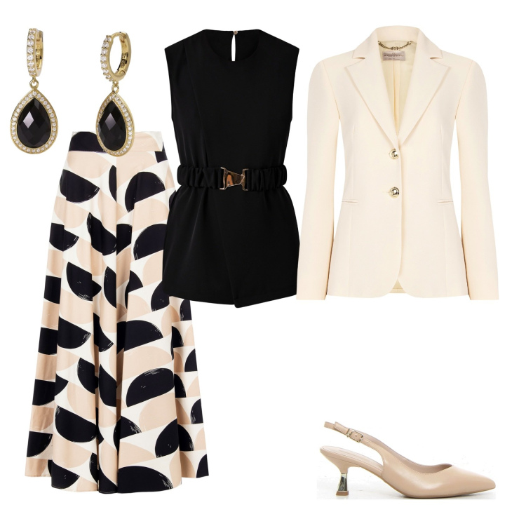 Outfit donna - Total look #2177929. Stile Chic per Serata fuori. Abbinamento con orecchini, bluse, blazer, gonne longuette, décolleté.
