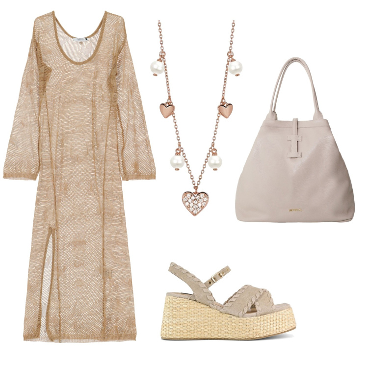 Outfit donna - Total look #2177942. Stile Boho per Tutti i giorni. Abbinamento con collane, vestiti lunghi, borse tote, zeppe.