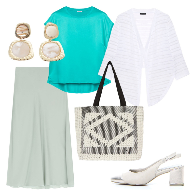 Outfit donna - Ispirazione boho per l\'amica estrosa. Stile Boho per Ufficio. Abbinamento con gonne lunghe, orecchini, bolero, shopping bag, bluse, décolleté.